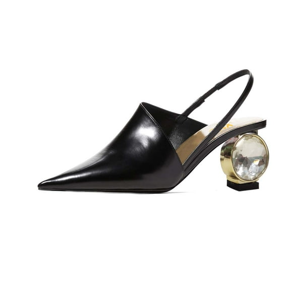 XYD Women Comfort Edgy Pointed Toe Slip On Pumps Slingback Strap Diamond Block Heel Sandals Party Fashion Shoes Size 8 Black