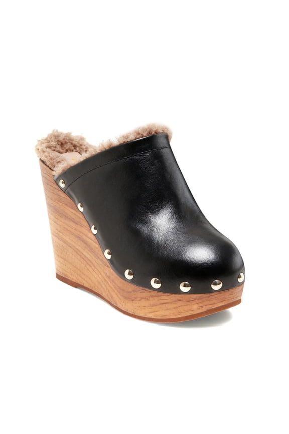 Women Comfortable Studded Platform Clogs Mule Round Toe Wedge High Heels Slip On Slippers Daily Party Shoes Size 16 Black