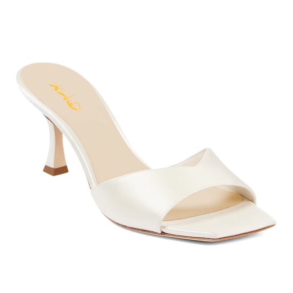 XYD Women Comfy Open Square Toe Slip On Mules Kitten Low Heel Backless Slides Sandals Daily Walking Dress Shoes Size 10 White