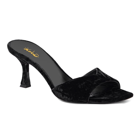 XYD Women Comfy Open Square Toe Slip On Mules Kitten Low Heel Backless Slides Sandals Daily Walking Dress Shoes Size 4.5 Black