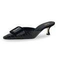 thumbnail image 1 of XYD Women Leather Heeled Mules Pointed Closed Toe Buckle Kitten Heel Slip On Slides Sandals Shoes Size 7 Black, 1 of 4