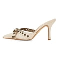 thumbnail image 1 of XYD Women Crossover Strap Grommets Mules Stiletto High Heel Pointed Closed Toe Slip On Sandals Daily Dress Shoes Size 13.5 Off-White, 1 of 4