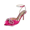 thumbnail image 1 of XYD Women Crystal Mesh Bowknot Pointed Toe Ankle Strappy Sandals Stiletto High Heel Pumps Wedding Shoes Size 14 Fuchsia, 1 of 4