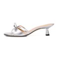 thumbnail image 1 of XYD Women Cute Bowknot Round Open Toe Slip On Sandals Kitten Low Heel Mules Summer Chic Resort Shoes Size 7 Silver, 1 of 4