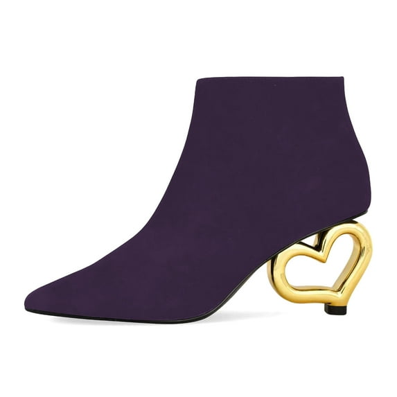 XYD Women Cute Heart Shaped Heel Ankle Boots Pointed Closed Toe Side Zipper Short Booties Fashion Party Casual Shoes Size 12.5 Purple