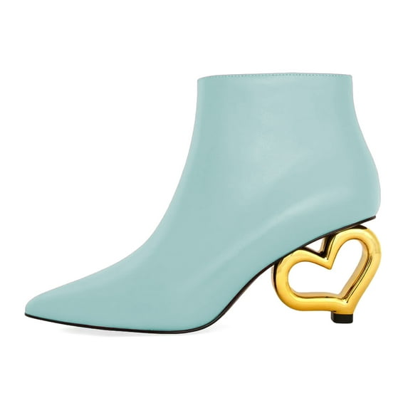 XYD Women Cute Heart Shaped Heel Ankle Boots Pointed Closed Toe Side Zipper Short Booties Fashion Party Casual Shoes Size 12.5 Sky Blue