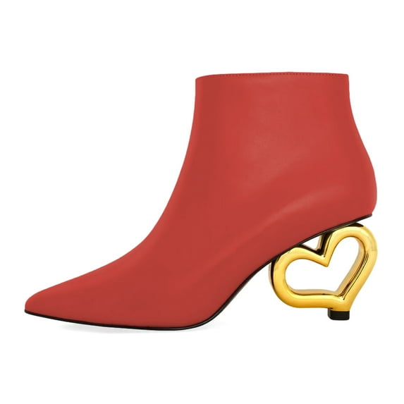 XYD Women Cute Heart Shaped Heel Ankle Boots Pointed Closed Toe Side Zipper Short Booties Fashion Party Casual Shoes Size 13 Red