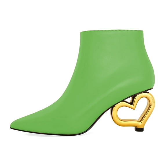 XYD Women Cute Heart Shaped Heel Ankle Boots Pointed Closed Toe Side Zipper Short Booties Fashion Party Casual Shoes Size 14 Green