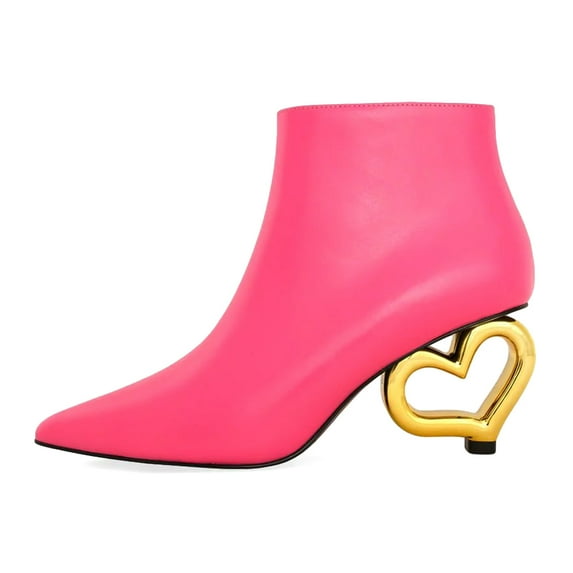 XYD Women Cute Heart Shaped Heel Ankle Boots Pointed Closed Toe Side Zipper Short Booties Fashion Party Casual Shoes Size 16 Pink