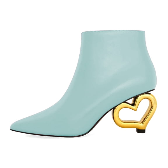 XYD Women Cute Heart Shaped Heel Ankle Boots Pointed Closed Toe Side Zipper Short Booties Fashion Party Casual Shoes Size 4.5 Sky Blue