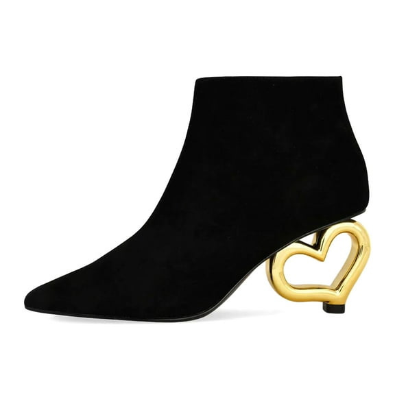 XYD Women Cute Heart Shaped Heel Ankle Boots Pointed Closed Toe Side Zipper Short Booties Fashion Party Casual Shoes Size 8.5 Black