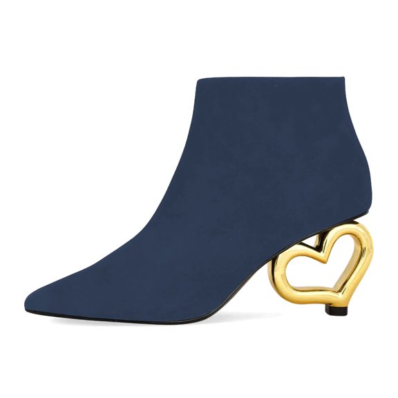XYD Women Cute Heart Shaped Heel Ankle Boots Pointed Closed Toe Side Zipper Short Booties Fashion Party Casual Shoes Size 8.5 Navy