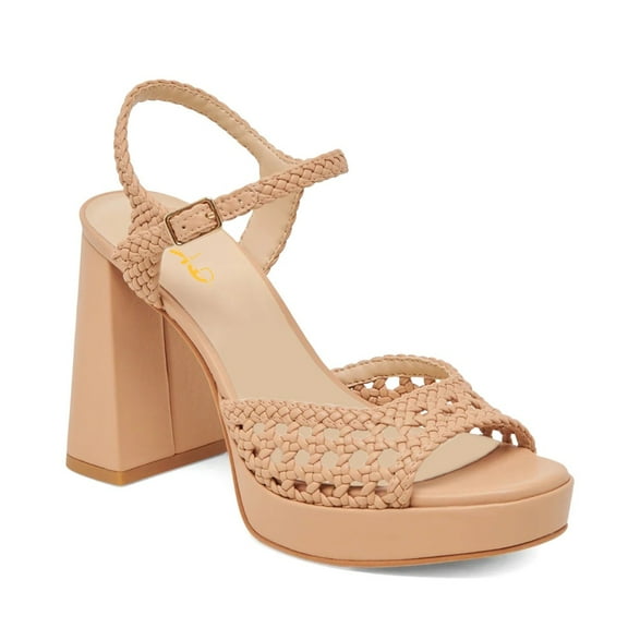 XYD Women Cutout Open Round Toe Platform Sandals Ankle Strap Block Heels Fashion Party Dress Woven Shoes Size 11 Tan