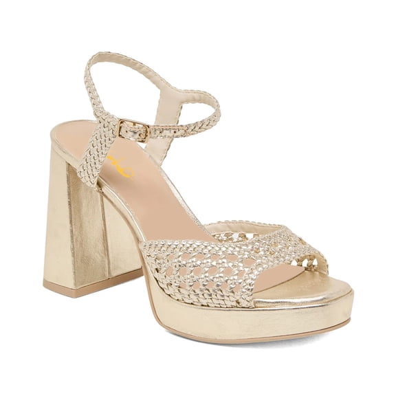 XYD Women Cutout Open Round Toe Platform Sandals Ankle Strap Block Heels Fashion Party Dress Woven Shoes Size 9 Gold