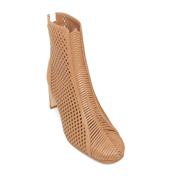 XYD Women Cutout Round Toe Perforated Ankle Boots Slender Block Heel Back Zip Booties Casual Stylish Shoes Size 15 Camel