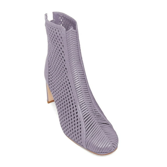 XYD Women Cutout Round Toe Perforated Ankle Boots Slender Block Heel Back Zip Booties Casual Stylish Shoes Size 7 Light Purple