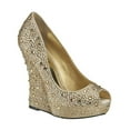 thumbnail image 1 of XYD Women Dazzled Rhinestone Peep Toe Platform Pumps Slip-on Wedge High Heels Evening Shoes Size 6 Gold, 1 of 4