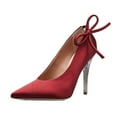 thumbnail image 1 of XYD Women Elegant Bow Pointed Closed Toe Pumps Stiletto Crystal High Heels Slip On Satin Wedding Party Dressy Shoes Size 13.5 Red, 1 of 4