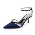 thumbnail image 1 of XYD Women Elegant Kitten Heel Ankle Strap Pumps Pointed Closed Toe Gemstone Crystal Wedding Evening Shoes Size 7.5 Navy, 1 of 4
