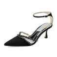 thumbnail image 1 of XYD Women Elegant Kitten Heel Ankle Strap Pumps Pointed Closed Toe Gemstone Crystal Wedding Evening Shoes Size 7 Black, 1 of 4