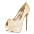 thumbnail image 1 of XYD Women Elegant Knotted Platform Stiletto High Heels Bride Peep Toe Pumps Dress Wedding Party Shoes Size 7 Beige, 1 of 4