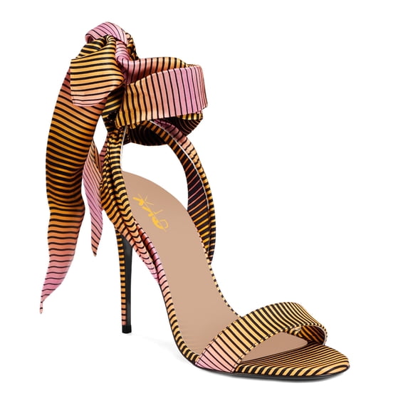 XYD Women Elegant Open Toe Ribbon Sandals Lace Up Stiletto High Heels Evening Club Dress Shoes Size 15 Multi Stripes