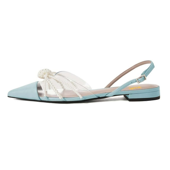 XYD Women Elegant Pearl Closed Pointy Toe Flats Buckled Strap Shopping Date Daily Sandal Shoes Size 9.5 Blue