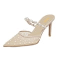 thumbnail image 1 of XYD Women Elegant Pearl Stiletto Heels Mules Mesh Pointed Closed Toe Sandals Slip On Backless Wedding Shoes Size 6.5 Ivory, 1 of 4