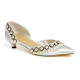 thumbnail image 1 of XYD Women Elegant Pearls D'Orsay Pumps Pointed Closed Toe Low Heels Slip-on Kitten Evening Shoes Size 13.5 Silver, 1 of 4
