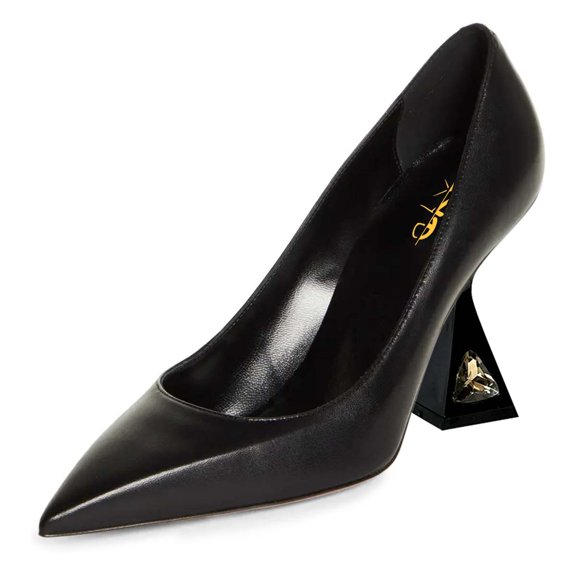 XYD Women Elegant Pointed Closed Toe Pumps Slip On Rhinestone Spool High Heels Chic Classic Lady Shoes Size 12.5 Black