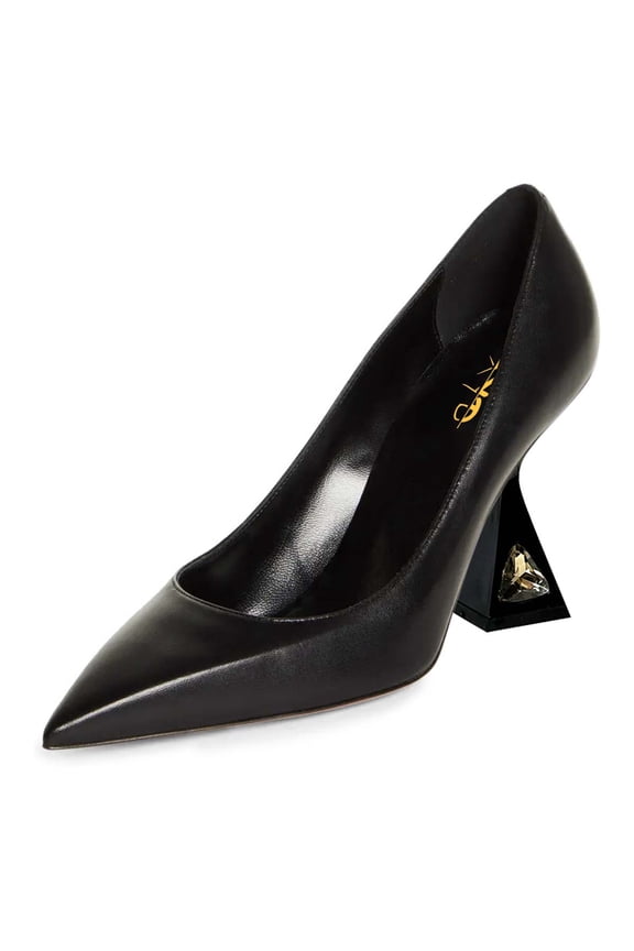 Women Elegant Pointed Closed Toe Pumps Slip On Rhinestone Spool High Heels Chic Classic Lady Shoes Size 12.5 Black