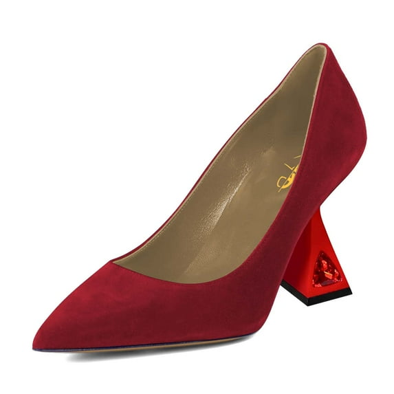 XYD Women Elegant Pointed Toe Pumps Slip On Rhinestone Spool High Heels Chic Classic Lady Shoes Size 7 Red
