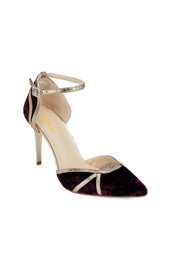 Women Elegant Pointed Toe D'orsay Pumps Ankle Strap Stiletto High Heels Buckled Party Wedding Dress Shoes Size 4 Dark Purple