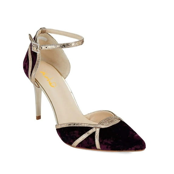 XYD Women Elegant Pointed Toe D'orsay Pumps Ankle Strap Stiletto High Heels Buckled Party Wedding Dress Shoes Size 7 Dark Purple