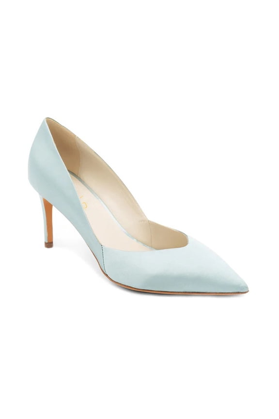 Women Elegant Pointed Toe Dree Pumps Thin Mid Heels Slip On Bride Wedding Shoes Size 7 Pale Blue Satin