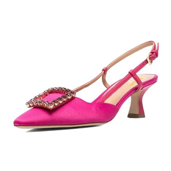 XYD Women Elegant Pointy Closed Toe Rhinestone Buckle Slingback Low Heels Slip On Ankle Strap Pumps Party Shoes Size 14.5 Pink