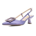 thumbnail image 1 of XYD Women Elegant Pointy Closed Toe Rhinestone Buckle Slingback Low Heels Slip On Ankle Strap Pumps Party Shoes Size 7.5 Purple, 1 of 4