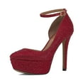 thumbnail image 1 of XYD Women Elegant Rhinestones Studded Ankle Strap Pumps Platform High Heel Pointed Closed Toe Dress Shoes Size 12.5 Red, 1 of 4