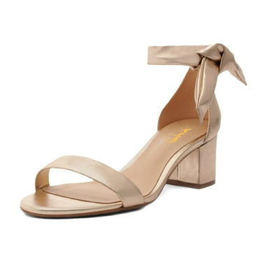 XYD Women Elegant Round Open Toe Tie Up Ankle Strap Sandals Chunky Block Low Heel Summer Casual Shoes Size 10.5 Gold