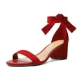 thumbnail image 1 of XYD Women Elegant Round Open Toe Tie Up Ankle Strap Sandals Chunky Block Low Heel Summer Casual Shoes Size 13.5 Red, 1 of 4