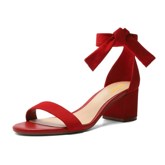 XYD Women Elegant Round Open Toe Tie Up Ankle Strap Sandals Chunky Block Low Heel Summer Casual Shoes Size 16 Red