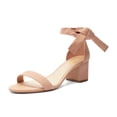 thumbnail image 1 of XYD Women Elegant Round Open Toe Tie Up Ankle Strap Sandals Chunky Block Low Heel Summer Casual Shoes Size 7 Nude, 1 of 4