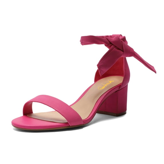 XYD Women Elegant Round Open Toe Tie Up Ankle Strap Sandals Chunky Block Low Heel Summer Casual Shoes Size 9 Deep Pink