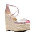 thumbnail image 1 of XYD Women Espadrilles Wedge Sandals Woven Straw Peep Toe Rhinestones Platform Heels Slender Crossover Straps Glamour Party Shoes Size 5 Pink, 1 of 4