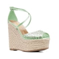 thumbnail image 1 of XYD Women Espadrilles Wedge Sandals Woven Straw Peep Toe Rhinestones Platform Heels Slender Crossover Straps Glamour Party Shoes Size 7 Green, 1 of 4