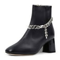 thumbnail image 1 of XYD Women Fashion Block Short Heel Ankle Chain Strap Boots Square Almond Toe Side Zip Booties Dressy Shoes Size 6.5 Black, 1 of 4