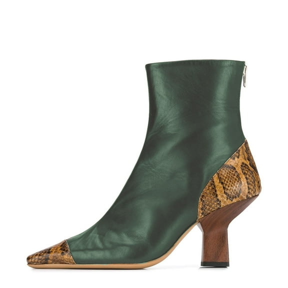 XYD Women Fashion Cap Pointed Closed Toe Ankle Booties Mid Heel Snakeskin Short Boots Back Zipper Dress Shoes Size 11 Green