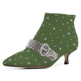 thumbnail image 1 of XYD Women Fashion Crystals Studded Kitten Heel Ankle Boots Bling Buckle Strap Pointy Close Toe Zip-up Bootie Shoes Size 14.5 Green, 1 of 4
