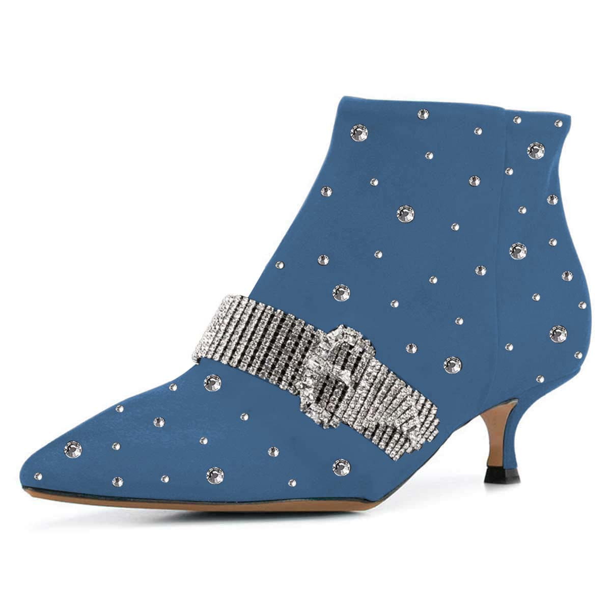 XYD Women Fashion Crystals Studded Kitten Heel Ankle Boots Bling