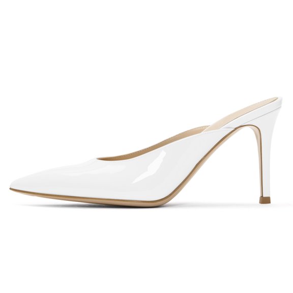 XYD Women Fashion Pointed Toe Mules Backless Stiletto High Heel Pumps Party Casual Slipper Shoes Size 9.5 White